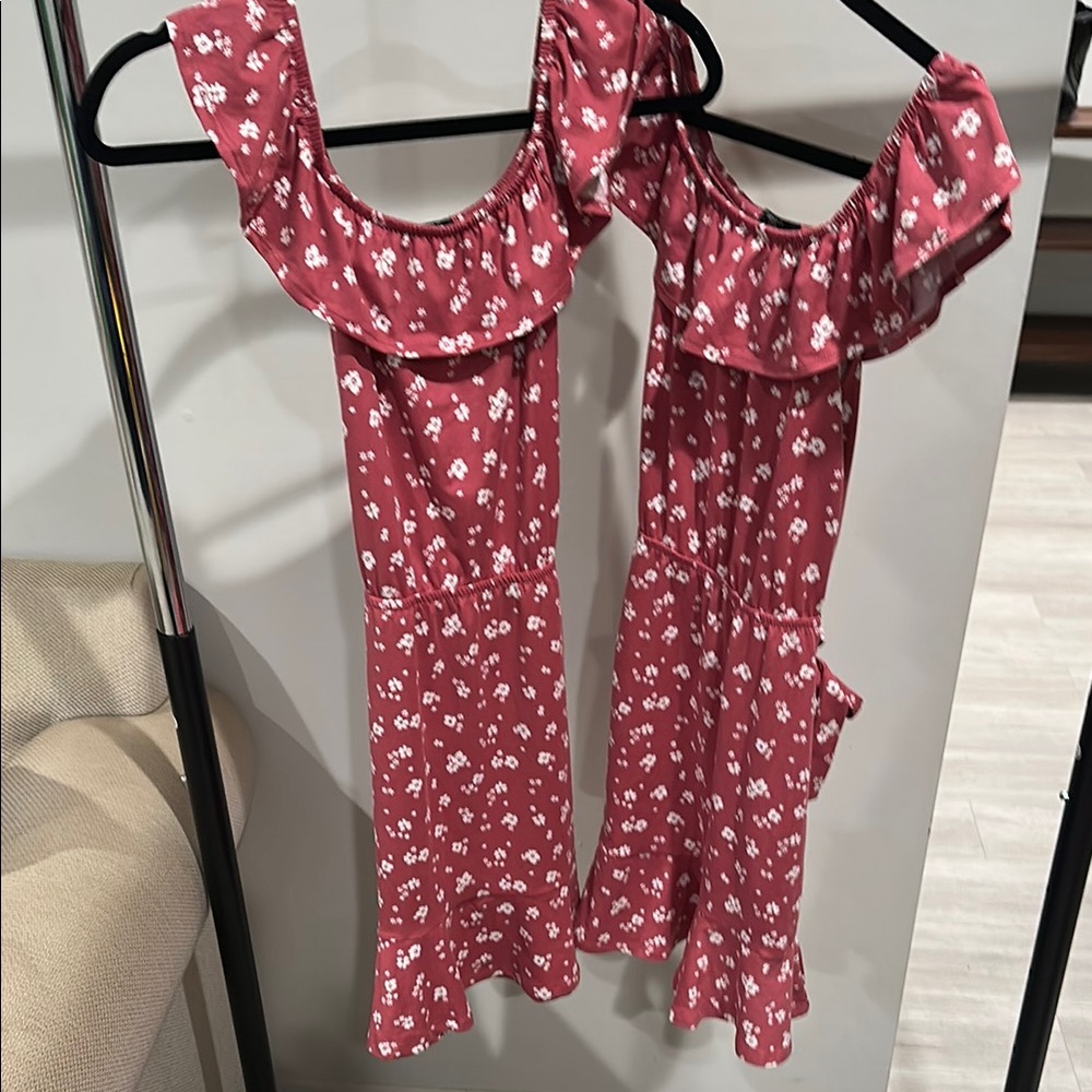2 Floral Ruffle Red Dresses 
Size 11/12 and size 13/14